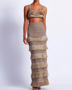 PatBO Metallic Fringe Maxi Skirt- Matching Sets|Bottoms