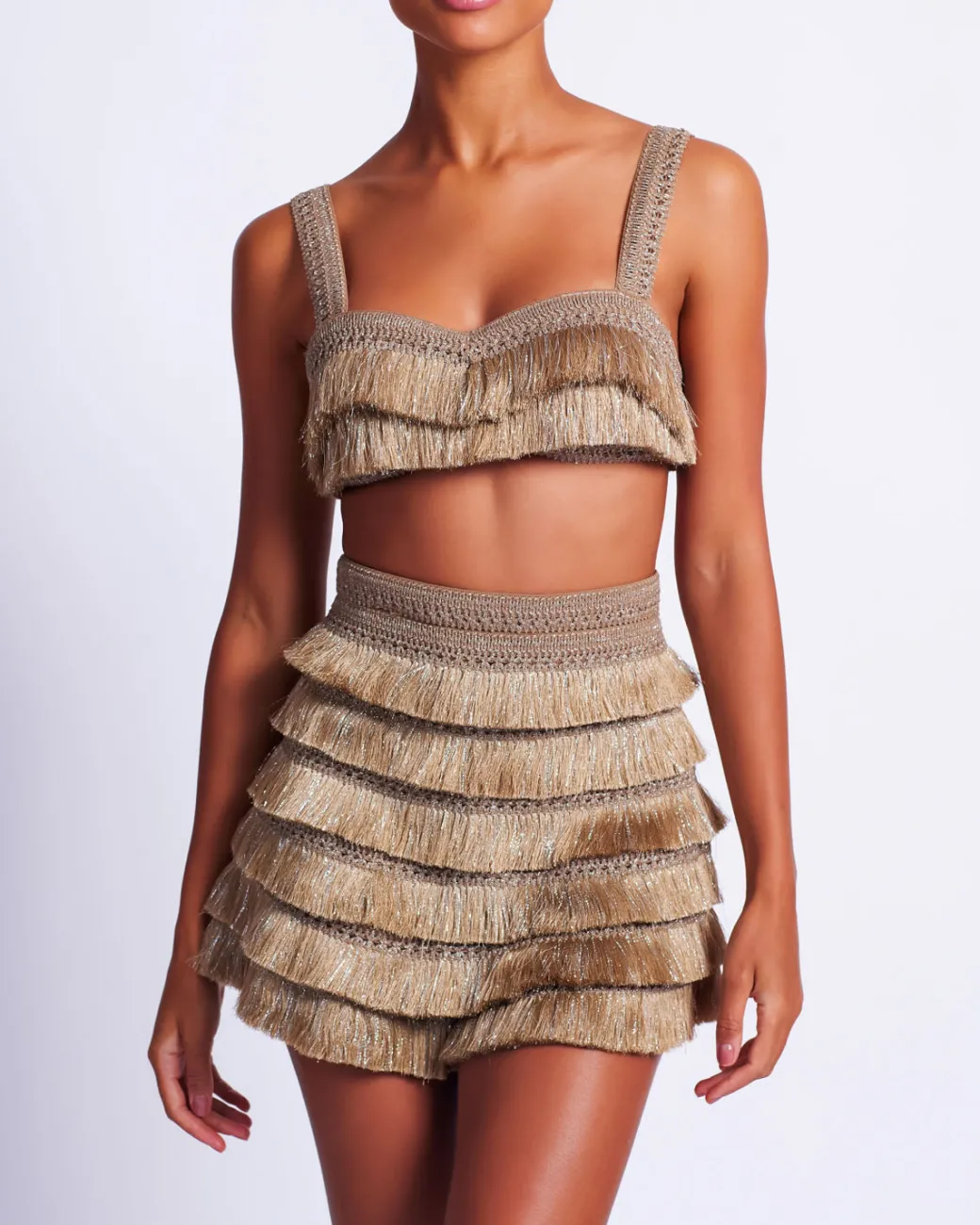 PatBO Metallic Fringe Shorts- Matching Sets|Bottoms