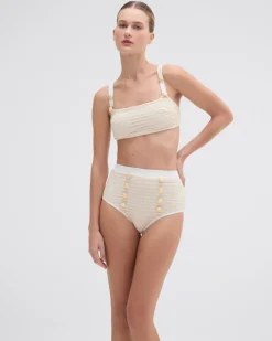 PatBO METALLIC HIGH WAIST BIKINI BOTTOM- Bikinis|Matching Sets