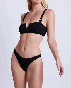 PatBO Metallic Jacquard Bikini Top- Bikinis