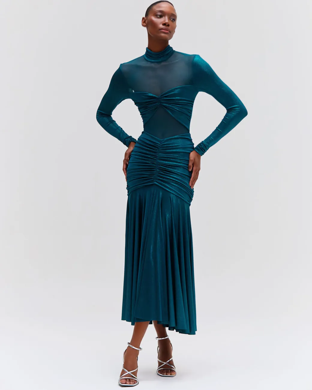 PatBO Metallic Jersey and Tulle Midi Dress- Dresses & Jumpsuits
