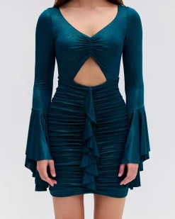 PatBO Metallic Jersey Bell Sleeve Mini Dress (EXCLUSIVE)- Dresses & Jumpsuits