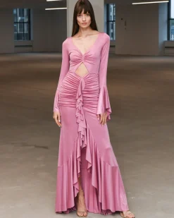 PatBO Metallic Jersey Ruched Maxi Dress (FINAL SALE)- Dresses & Jumpsuits