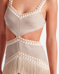 PatBO Metallic Knit Maxi Dress with Fringe Trim- Dresses & Jumpsuits