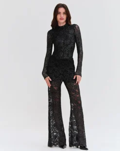 PatBO METALLIC LACE HIGH NECK BODYSUIT- Tops & Bodysuits