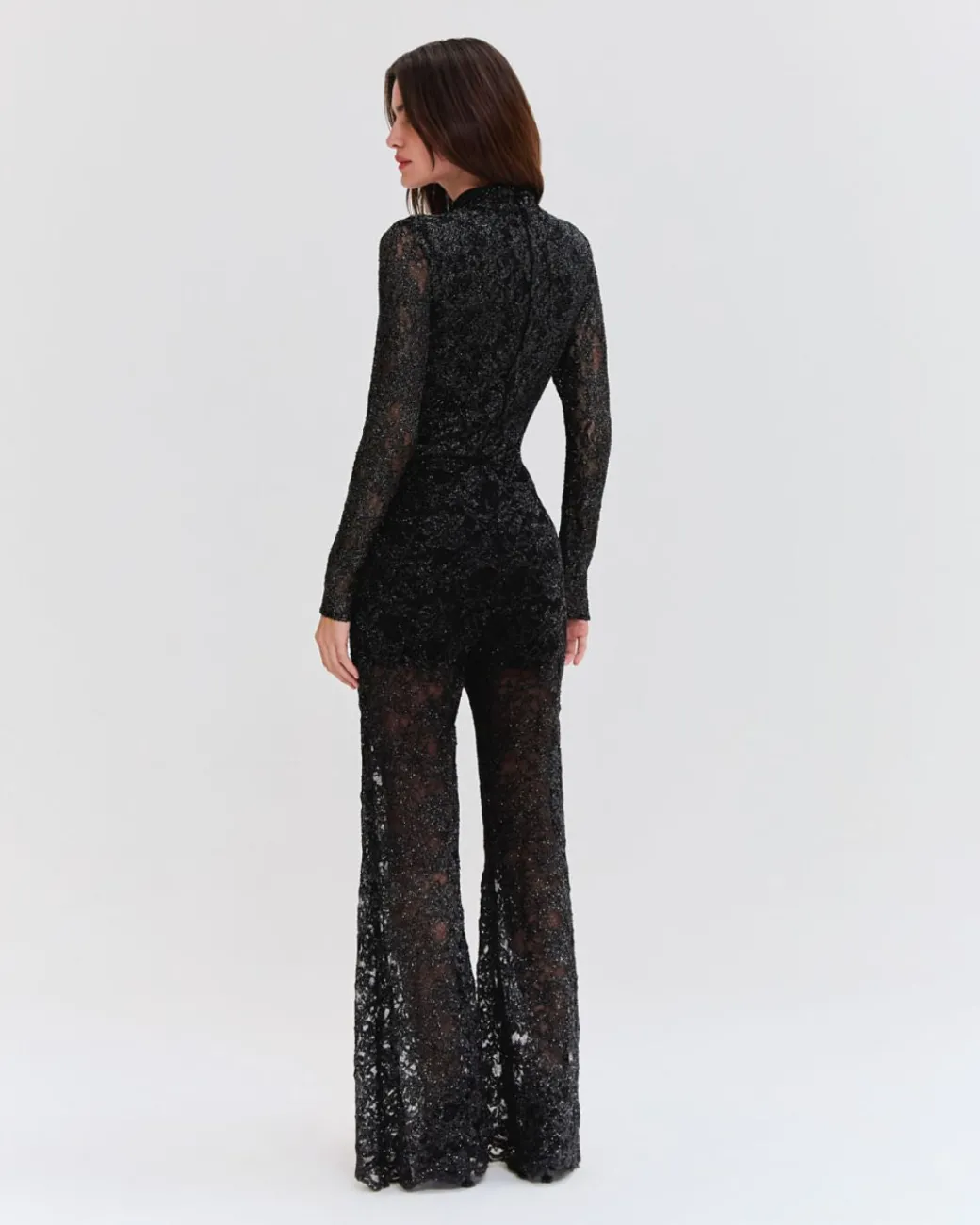 PatBO METALLIC LACE HIGH NECK BODYSUIT- Tops & Bodysuits