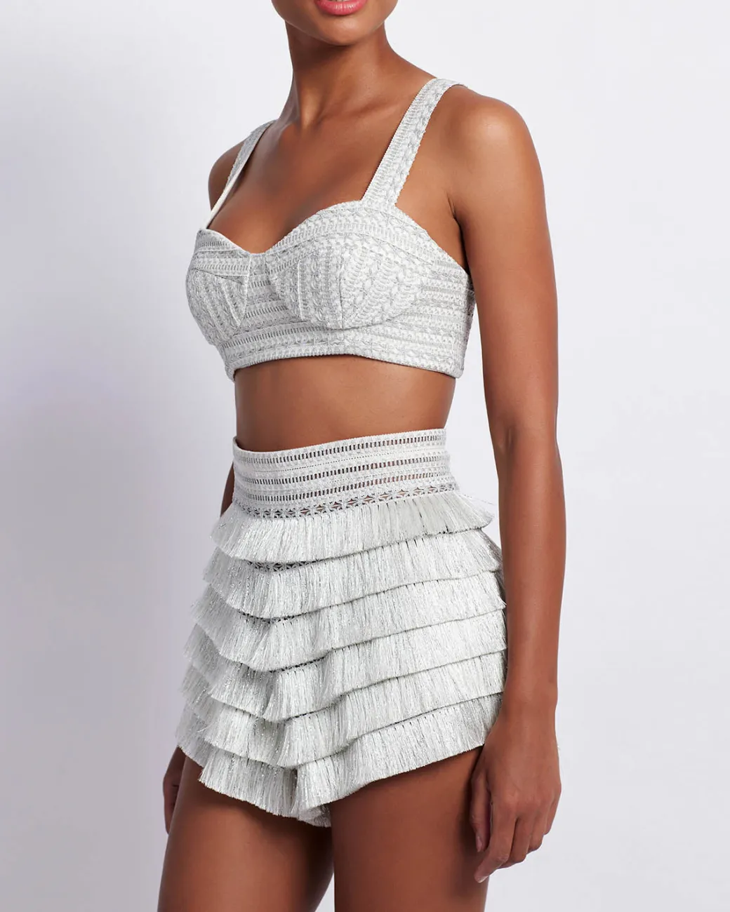 PatBO METALLIC WOVEN CROPPED TOP- Tops & Bodysuits