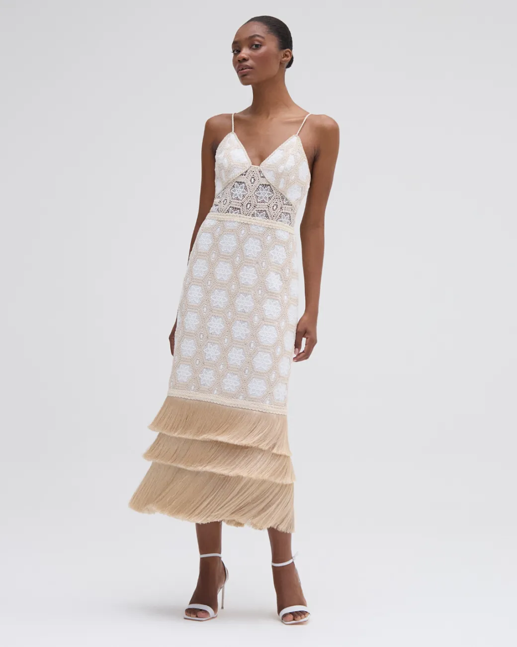 PatBO NATURAL CROCHET PLUNGE MIDI DRESS- Dresses & Jumpsuits