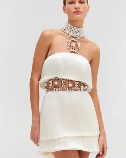 PatBO PEARL AND FRINGE HALTERNECK MINI DRESS (EXCLUSIVE)- Dresses & Jumpsuits