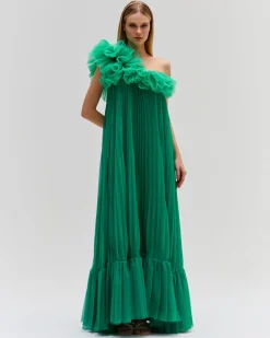 PatBO Pleated One Shoulder Gown (FINAL SALE)- Dresses & Jumpsuits