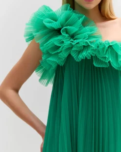 PatBO Pleated One Shoulder Gown (FINAL SALE)- Dresses & Jumpsuits