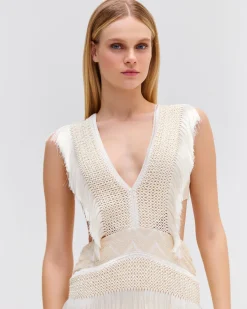 PatBO Plunge Fringe Trim Mini Dress- Dresses & Jumpsuits