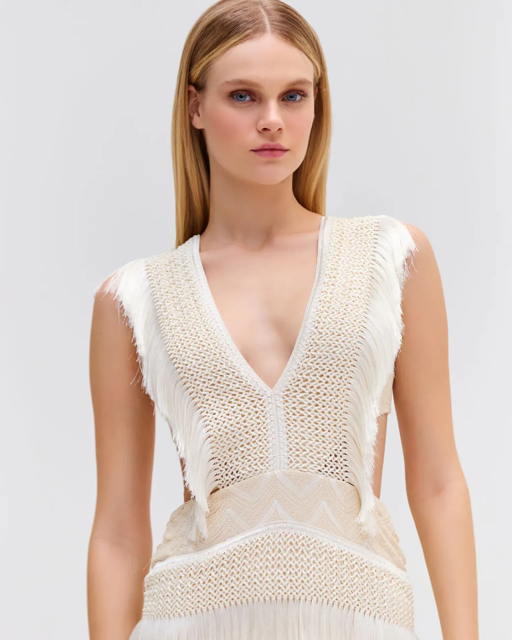 PatBO Plunge Fringe Trim Mini Dress- Dresses & Jumpsuits
