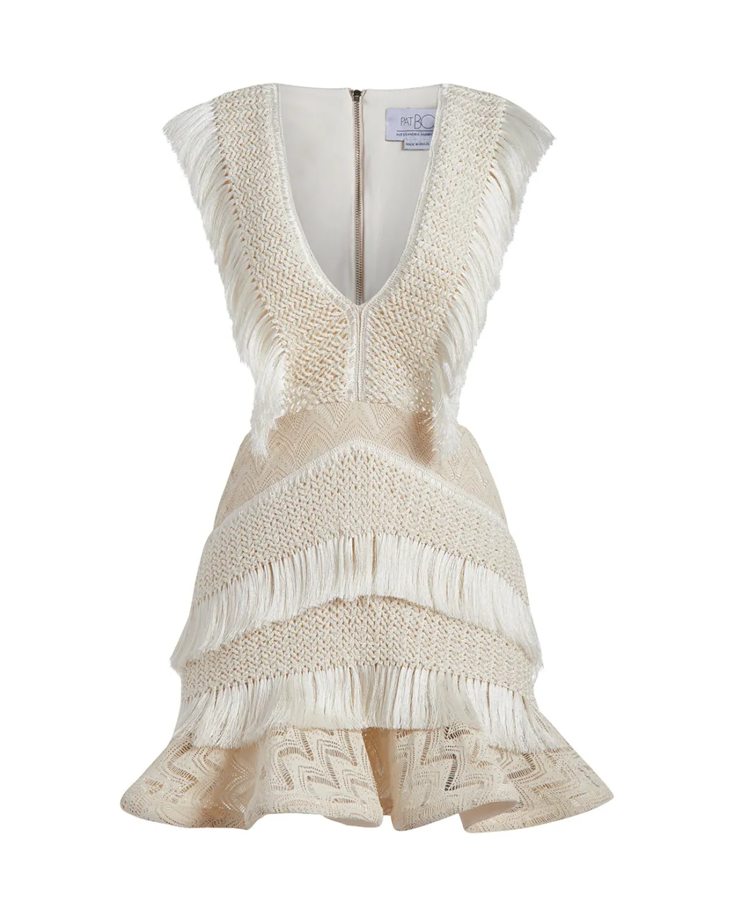 PatBO Plunge Fringe Trim Mini Dress- Dresses & Jumpsuits