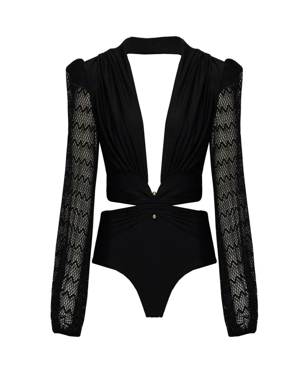 PatBO PLUNGE NETTED SLEEVE SWIMSUIT (EXCLUSIVE)- One Pieces
