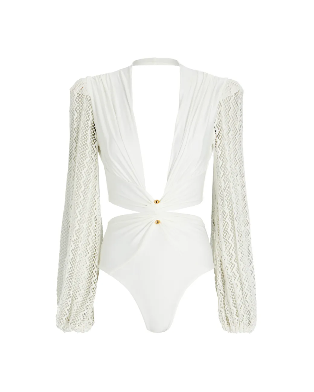 PatBO Plunge Netted Sleeve Swimsuit (EXCLUSIVE)- One Pieces|Tops & Bodysuits