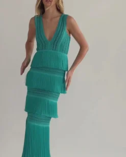 PatBO Plunging Fringe Midi Dress (FINAL SALE)- Dresses & Jumpsuits