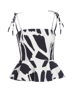 PatBO Printed Cotton Peplum Top (FINAL SALE)- Tops & Bodysuits