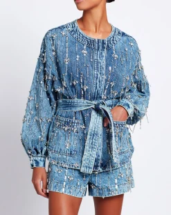 PatBO Rhinestone Beaded Jacket (FINAL SALE)- Matching Sets|Denim