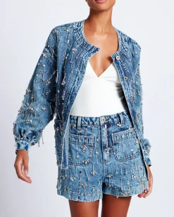PatBO Rhinestone Beaded Jacket (FINAL SALE)- Matching Sets|Denim
