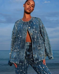PatBO Rhinestone Beaded Jacket (FINAL SALE)- Matching Sets|Denim