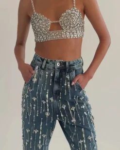 PatBO Rhinestone Beaded Jeans- Matching Sets|Denim