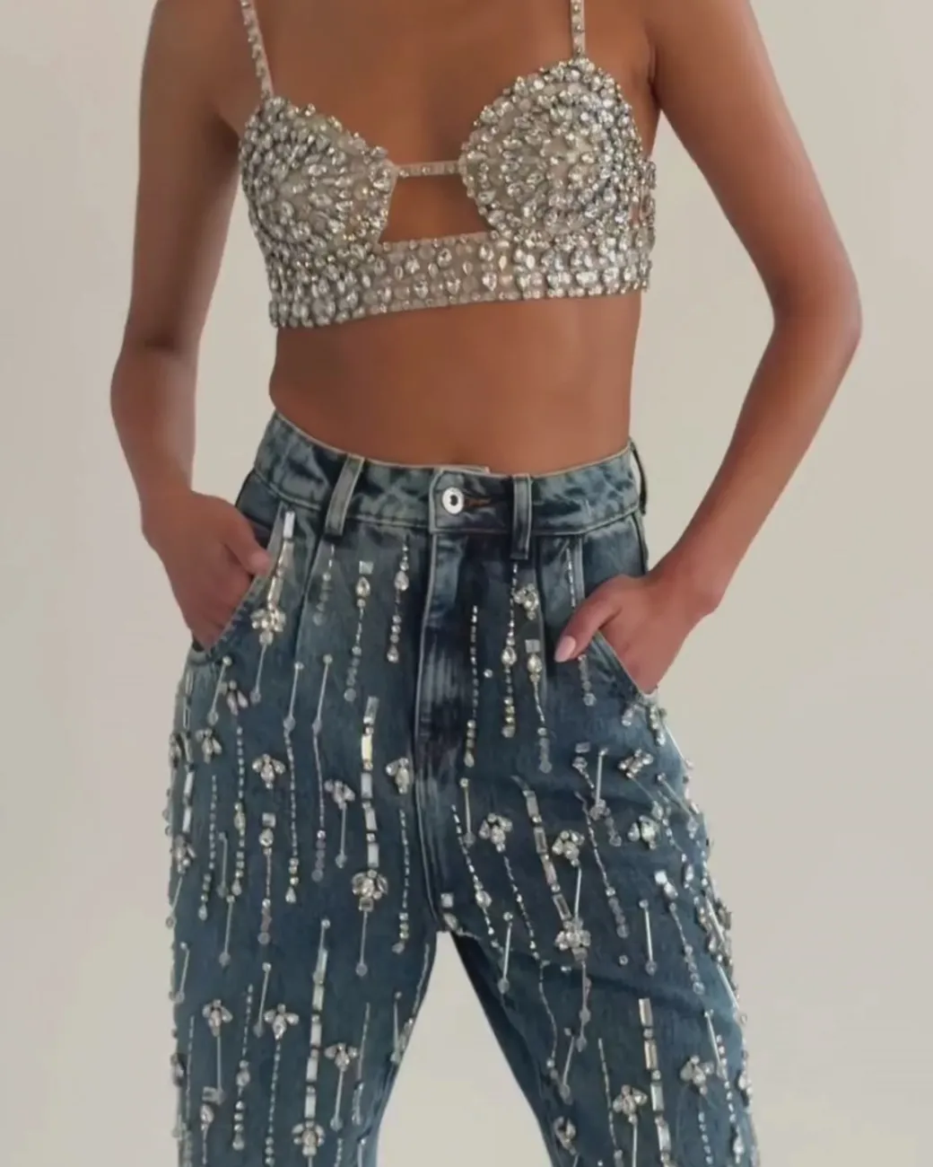 PatBO Rhinestone Beaded Jeans- Matching Sets|Denim