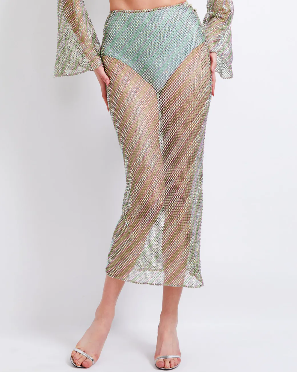 PatBO Rhinestone-Netted Midi Skirt (FINAL SALE)- Bottoms