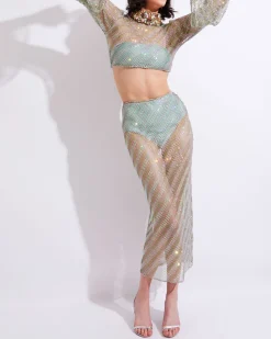 PatBO Rhinestone-Netted Midi Skirt (FINAL SALE)- Bottoms