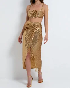 PatBO Sequin Draped Midi Skirt (FINAL SALE)- Bottoms
