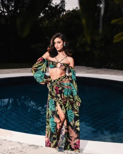 PatBO TROPICALIA STRETCH CROPPED TOP (FINAL SALE)- Tops & Bodysuits