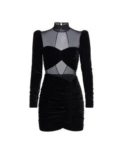 PatBO VELVET AND STRETCH TULLE MINI DRESS- Dresses & Jumpsuits