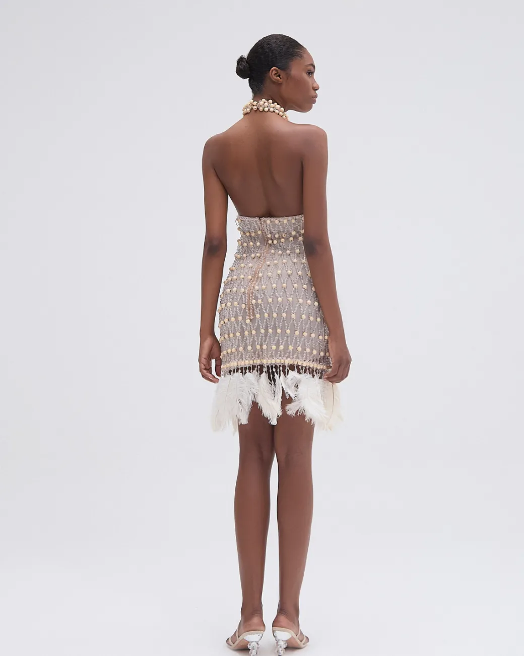 PatBO Wood and Crystal Beaded High Neck Mini Dress (RUNWAY)- Dresses & Jumpsuits