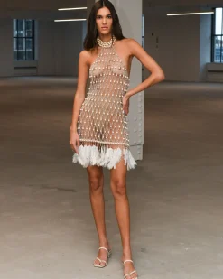 PatBO Wood and Crystal Beaded High Neck Mini Dress (RUNWAY)- Dresses & Jumpsuits