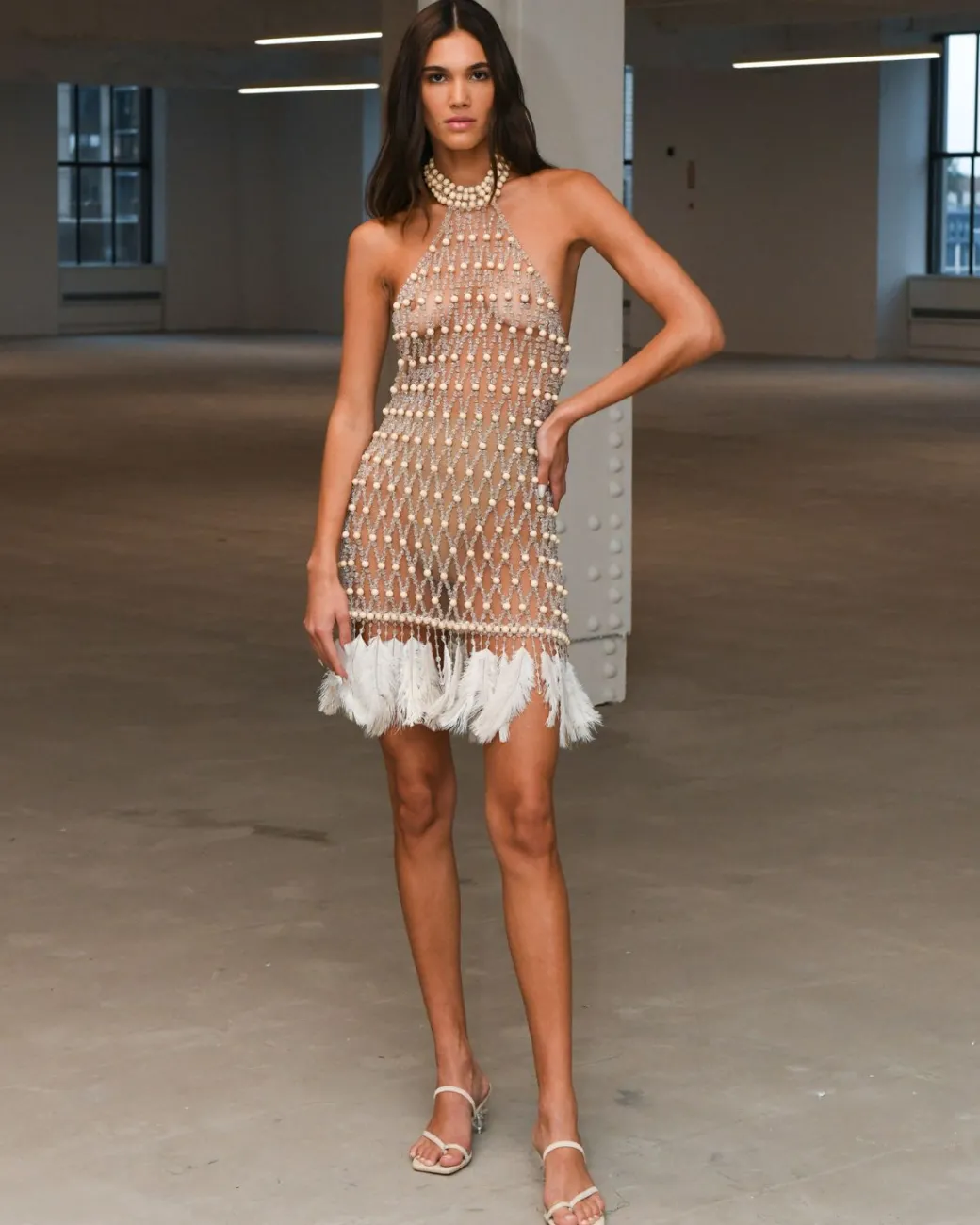 PatBO Wood and Crystal Beaded High Neck Mini Dress (RUNWAY)- Dresses & Jumpsuits