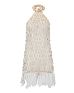 PatBO Wood and Crystal Beaded High Neck Mini Dress (RUNWAY)- Dresses & Jumpsuits
