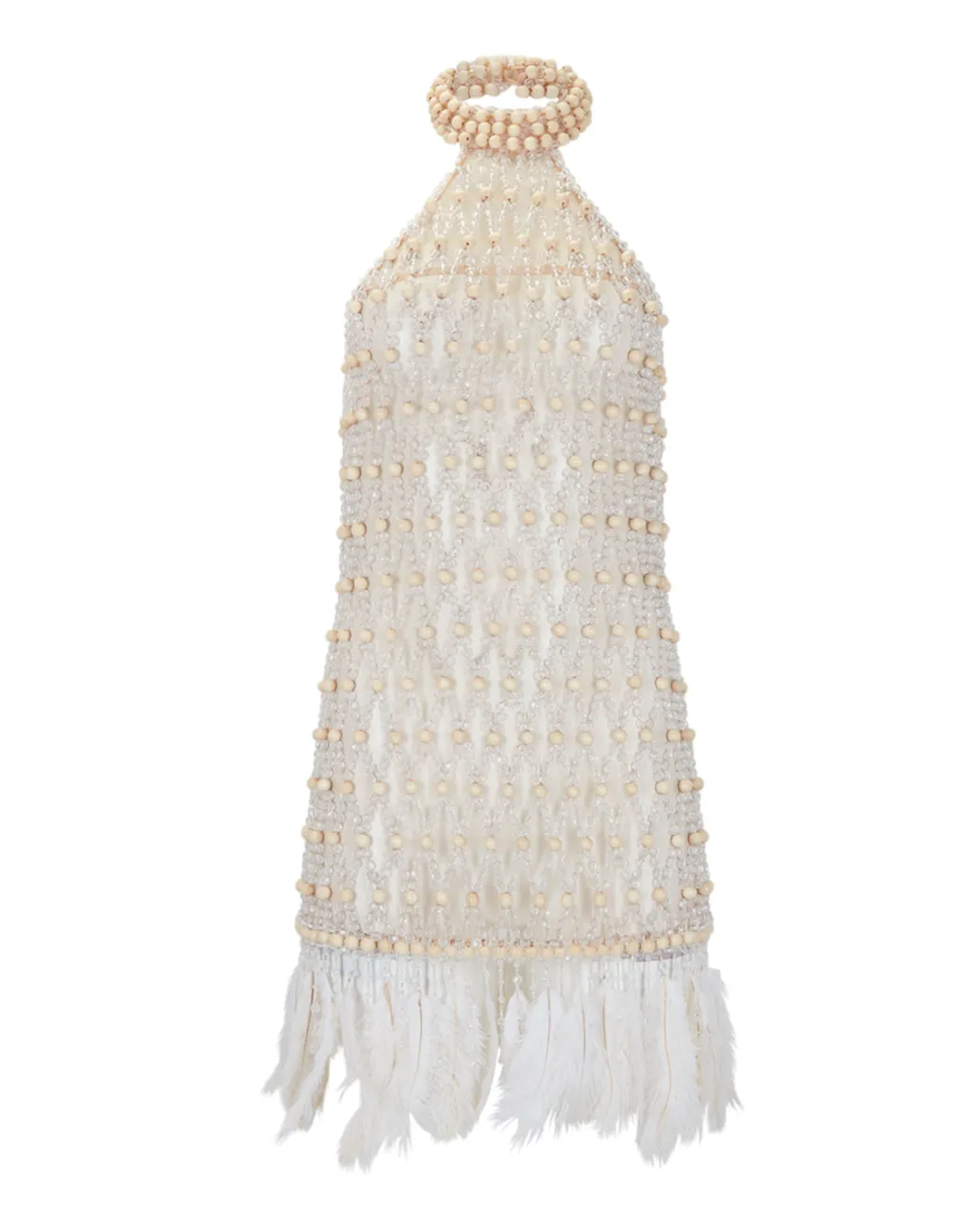 PatBO Wood and Crystal Beaded High Neck Mini Dress (RUNWAY)- Dresses & Jumpsuits