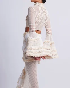 PatBO Woven Bell Sleeve Cropped Top- Tops & Bodysuits