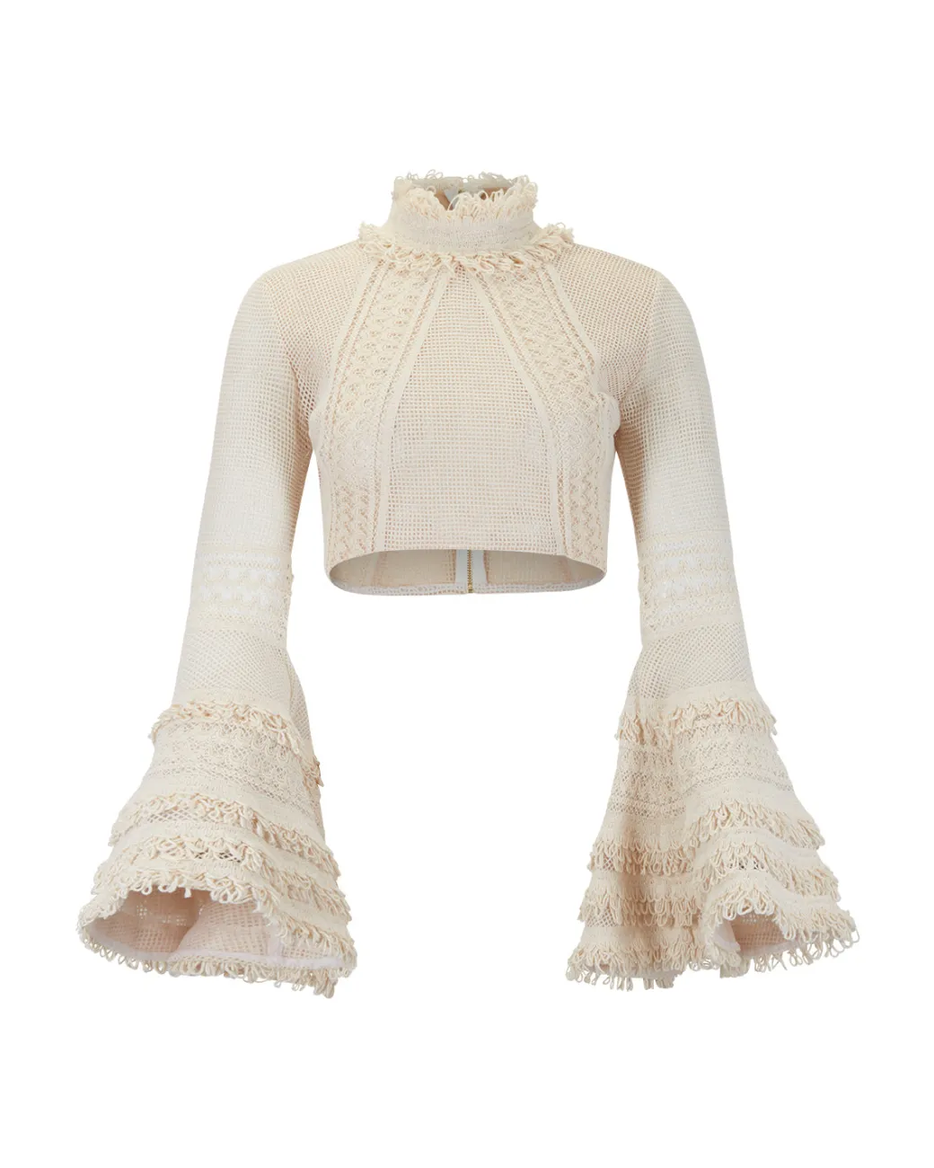PatBO Woven Bell Sleeve Cropped Top- Tops & Bodysuits
