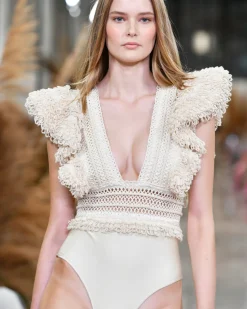 PatBO WOVEN TRIM BODYSUIT (RUNWAY)- Tops & Bodysuits